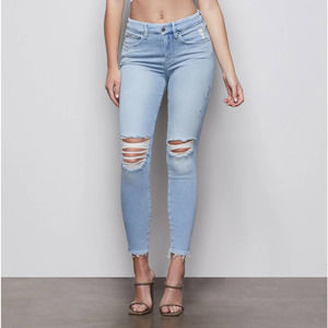 Good American Womens Good Legs Crop Jeans 20 Blue Light Wash Distressed NWT